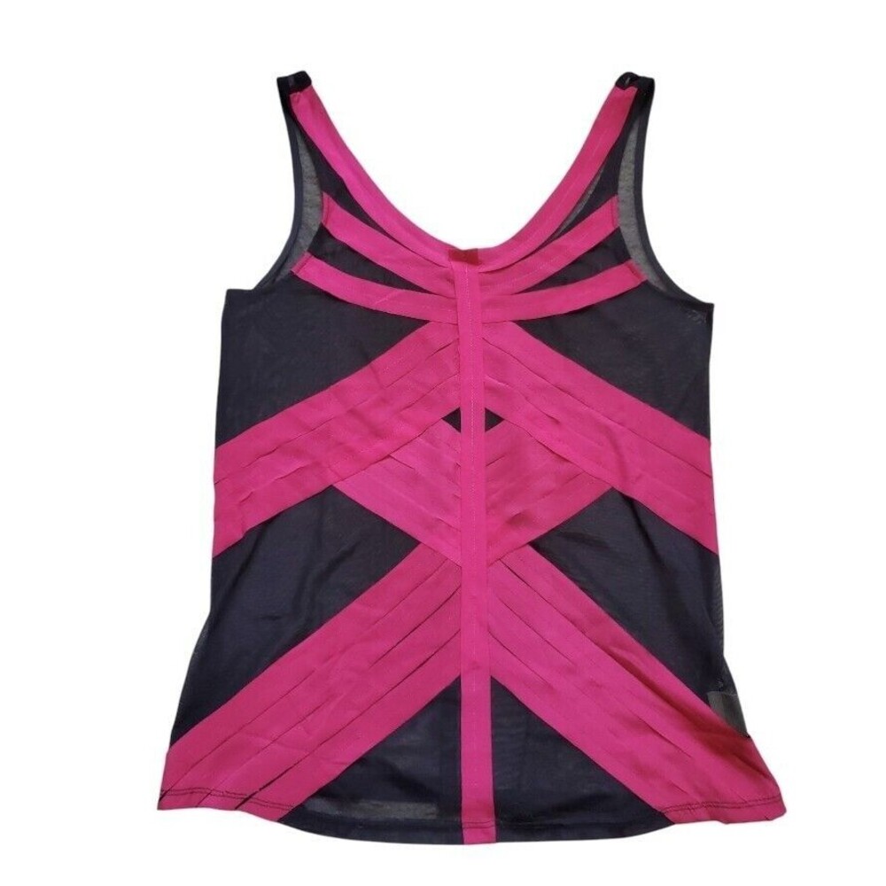 Silence + Noise Anthropologie Tank Top Women Small Sheer Pink Black Mesh Cami